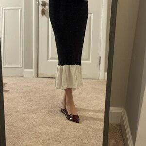 Aritzia Black and Cream Midi Skirt
